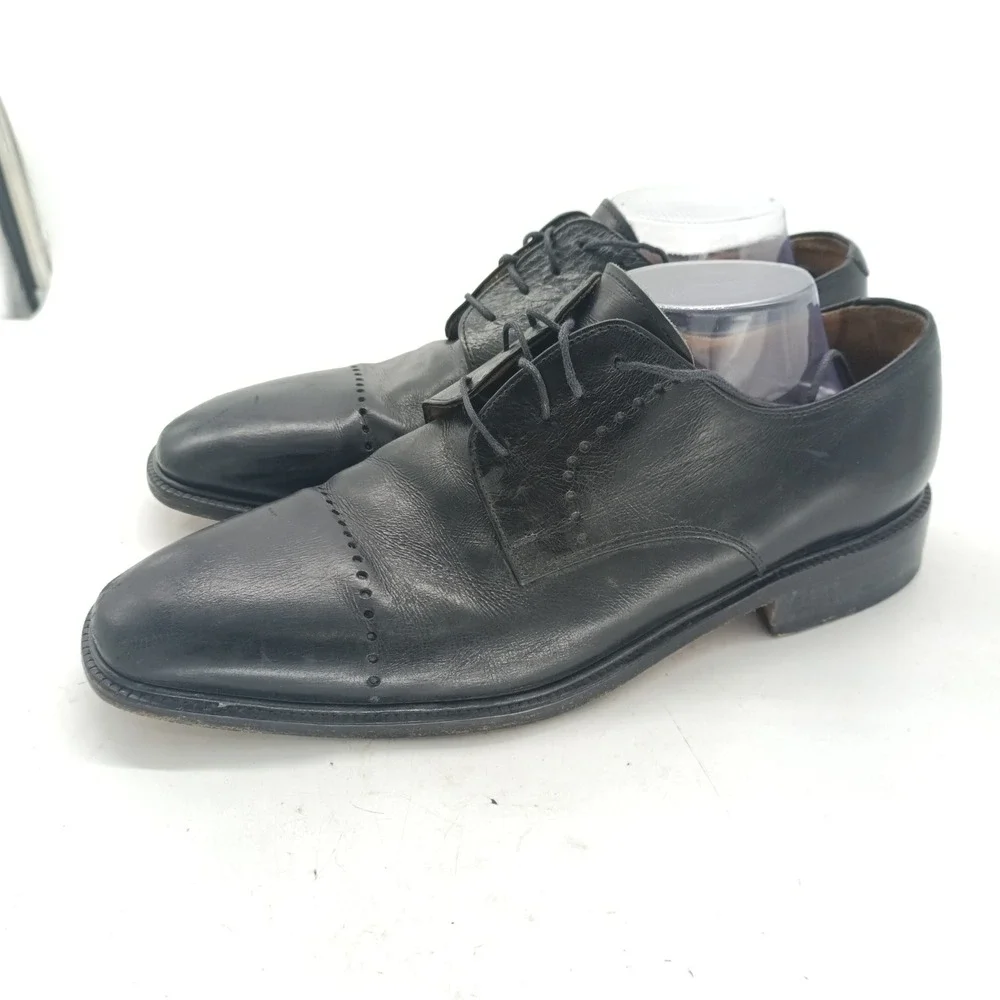 Pronto Uomo Firenze Mens Black Leather Cap Toe Derby Shoes Made Italy Size 11 s3